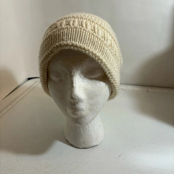 Vintage hand-knit cream coloured baggy dread hippie boho winter toque beanie hat - Picture 1 of 9